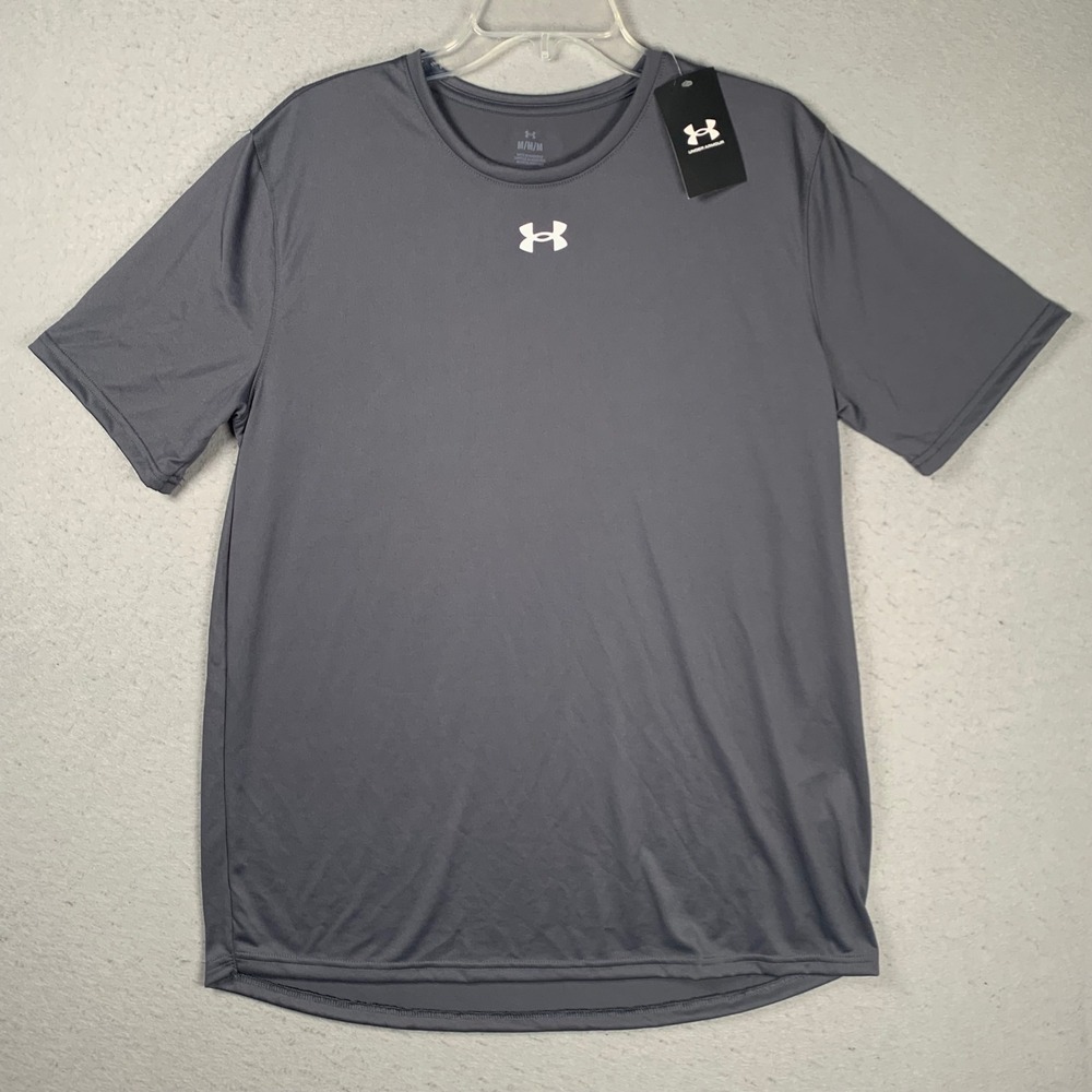 Under Armour Team Tech Shirt Mens Medium Gray Short Sleeve Loose Fit Lightweight - Picture 1 of 9